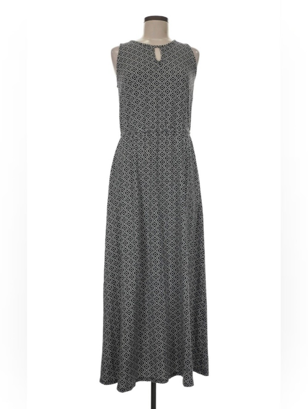 Talbots Black and White Keyhole Sleeveless Geometric Maxi Dress. Size Small.